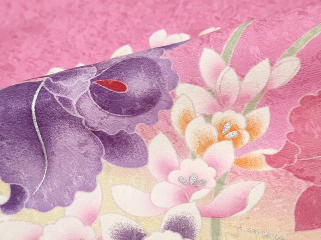 平和屋着物●豪華振袖　草花文　暈し染め　銀彩　仮絵羽　逸品　未使用　DABC2363ud