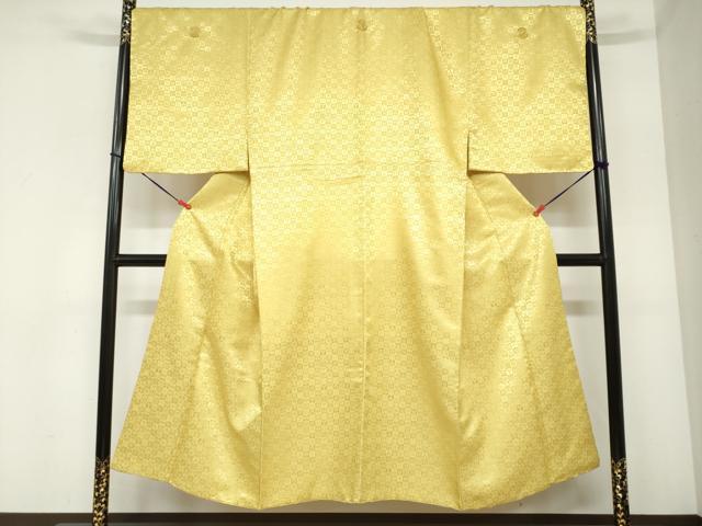 平和屋着物●男性　色紋付　長羽織セット　宝尽くし格子地紋　芥子色　キングサイズ　洗える着物　DABC2367ud