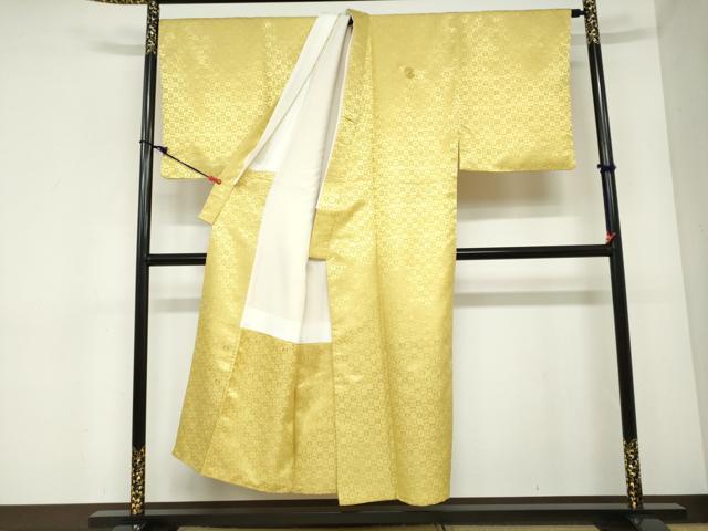 平和屋着物●男性　色紋付　長羽織セット　宝尽くし格子地紋　芥子色　キングサイズ　洗える着物　DABC2367ud