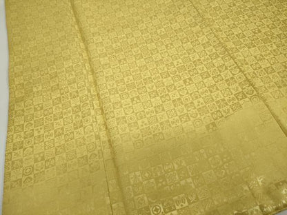 平和屋着物●男性　色紋付　長羽織セット　宝尽くし格子地紋　芥子色　キングサイズ　洗える着物　DABC2367ud