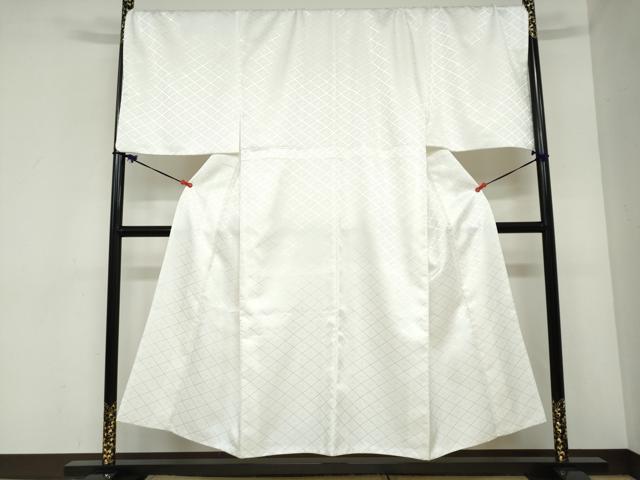 平和屋着物●男性　色紋付　長羽織セット　菱地紋　白色　キングサイズ　洗える着物　DABC2368ud