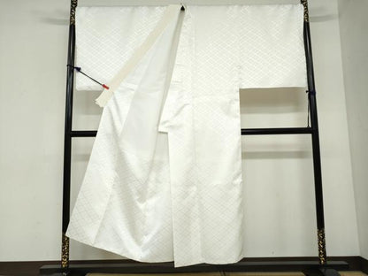 平和屋着物●男性　色紋付　長羽織セット　菱地紋　白色　キングサイズ　洗える着物　DABC2368ud
