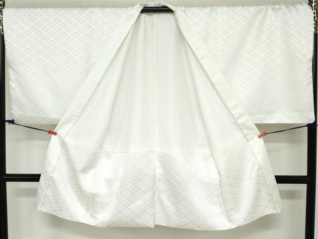 平和屋着物●男性　色紋付　長羽織セット　菱地紋　白色　キングサイズ　洗える着物　DABC2368ud