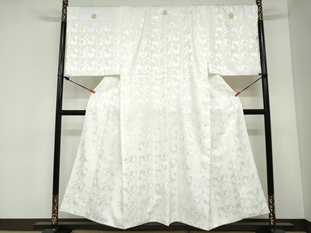 平和屋着物●男性　色紋付　長羽織セット　抽象地紋　白色　キングサイズ　洗える着物　DABC2369ud