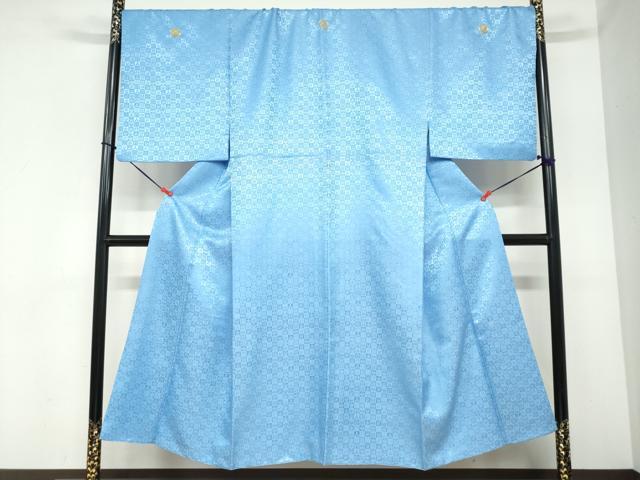 平和屋着物●男性　色紋付　長羽織セット　宝尽くし格子地紋　天色　キングサイズ　洗える着物　DABC2370ud