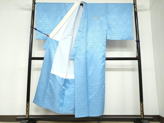 平和屋着物●男性　色紋付　長羽織セット　宝尽くし格子地紋　天色　キングサイズ　洗える着物　DABC2370ud
