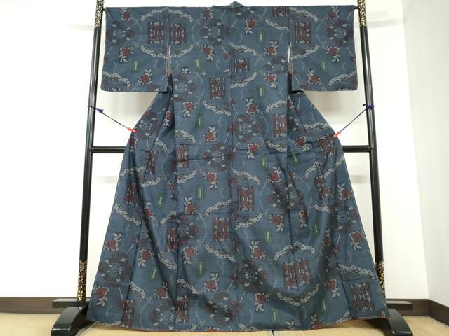平和屋着物●本場大島紬　7マルキ　草花文　正絹　逸品　未使用　DABC2371ud 平和屋着物○本場大島紬 7マルキ 草花文 正絹 逸品 未使用 DABC2371ud
