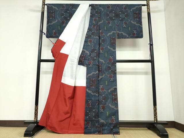平和屋着物●本場大島紬　7マルキ　草花文　正絹　逸品　未使用　DABC2371ud 平和屋着物○本場大島紬 7マルキ 草花文 正絹 逸品 未使用 DABC2371ud