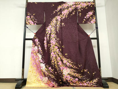 平和屋着物●訪問着　草花文　暈し染め　金彩　ロング丈　正絹　逸品　DABC2375ud