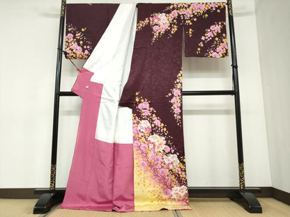 平和屋着物●訪問着　草花文　暈し染め　金彩　ロング丈　正絹　逸品　DABC2375ud