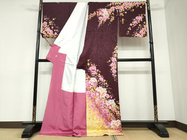 平和屋着物●訪問着　草花文　暈し染め　金彩　ロング丈　正絹　逸品　DABC2375ud