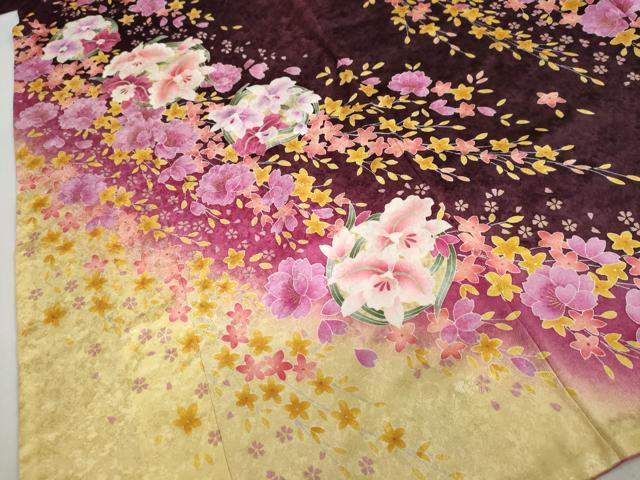 平和屋着物●訪問着　草花文　暈し染め　金彩　ロング丈　正絹　逸品　DABC2375ud