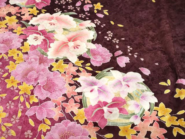 平和屋着物●訪問着　草花文　暈し染め　金彩　ロング丈　正絹　逸品　DABC2375ud