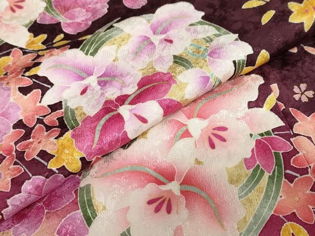 平和屋着物●訪問着　草花文　暈し染め　金彩　ロング丈　正絹　逸品　DABC2375ud