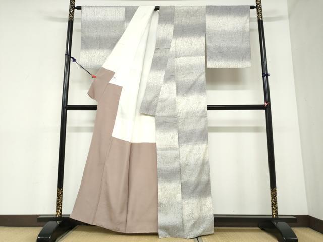 平和屋着物●染織の名門　しょうざん  生紬　氷割れ文　証紙付き　正絹　逸品　DABC2382ud
