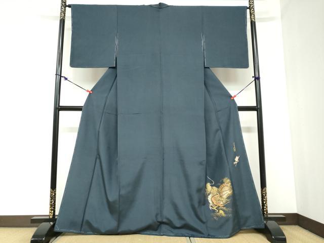 平和屋着物●島田えり茂　色留訪問着　紬地　龍　金彩　正絹　逸品　未使用　DABC2386ud