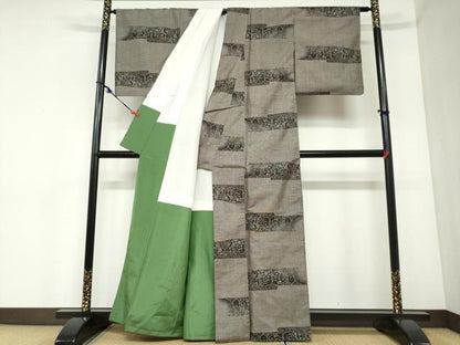 平和屋着物●本場大島紬　9マルキ　横段樹林文　正絹　逸品　DABC2388ud