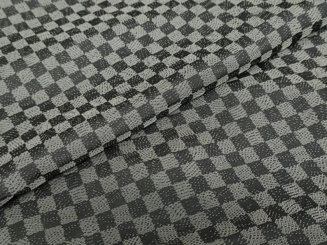 平和屋着物●上質なお召　市松文様　背抜き仕立て　正絹　逸品　DABC2389ud