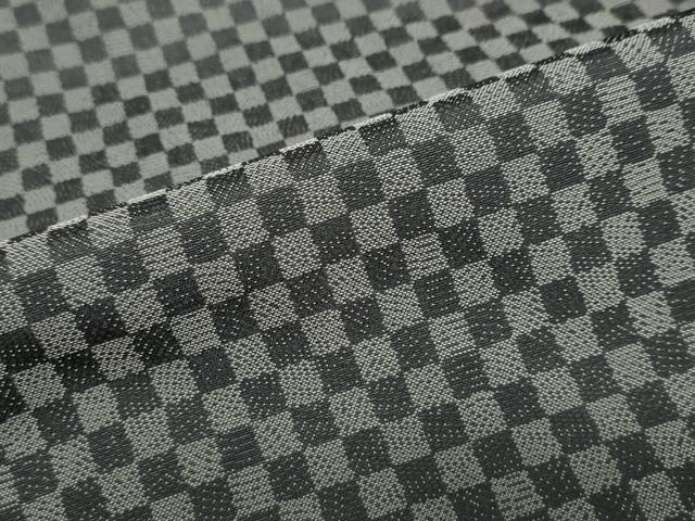平和屋着物●上質なお召　市松文様　背抜き仕立て　正絹　逸品　DABC2389ud