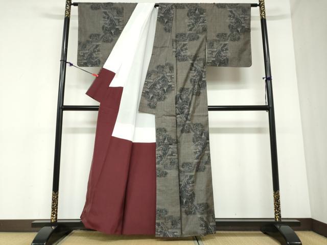 平和屋着物●本場大島紬　9マルキ　風景樹林文　正絹　逸品　DABC2390ud