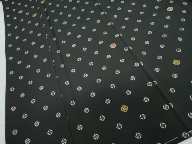 平和屋着物●小紋　七宝文　黒地　金彩　洗える着物　未使用　DABC2392ud