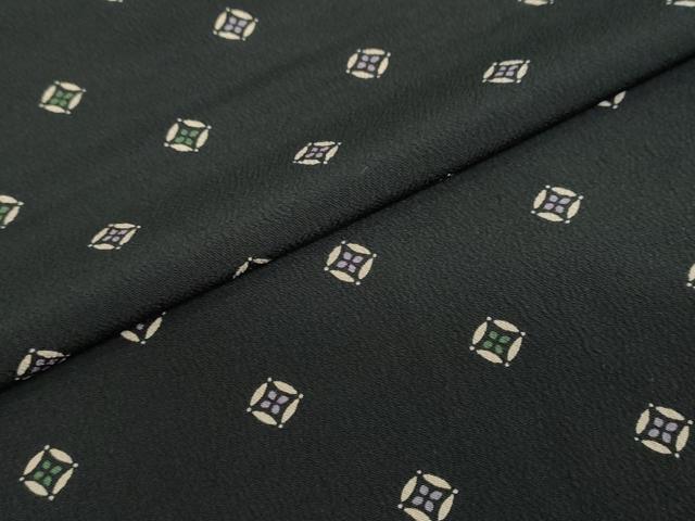 平和屋着物●小紋　七宝文　黒地　金彩　洗える着物　未使用　DABC2392ud