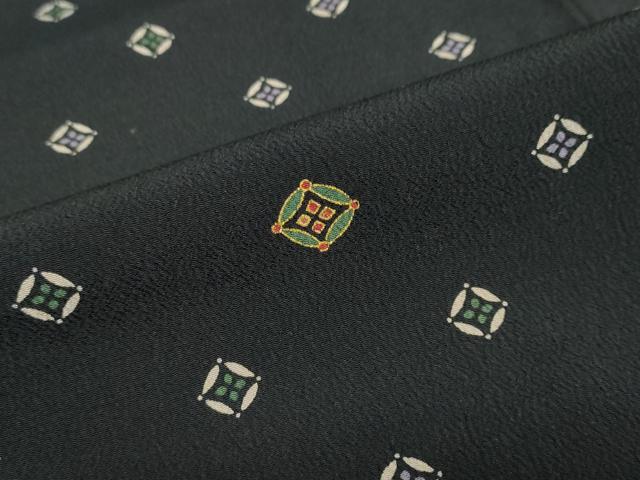 平和屋着物●小紋　七宝文　黒地　金彩　洗える着物　未使用　DABC2392ud