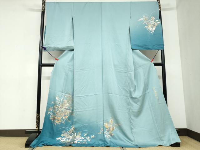 平和屋着物●金彩友禅　卓越技能者・名工・和田光正　訪問着　髙蒔絵　草花文　暈し染め　金銀彩　仮絵羽　正絹　逸品　未使用　DABC2393ud