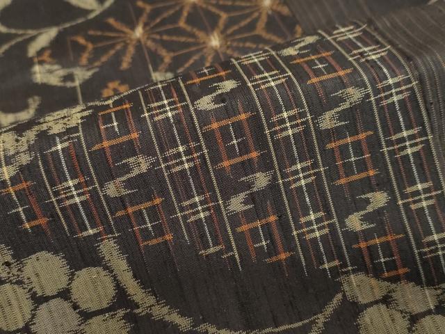 平和屋着物●上質な紬　更紗花唐草間道　正絹　逸品　DABC2394ud