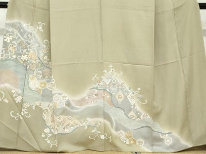 平和屋着物●訪問着　駒刺繍　流水草花文　暈し染め　金彩　高島屋扱い　正絹　逸品　DABC2401ud