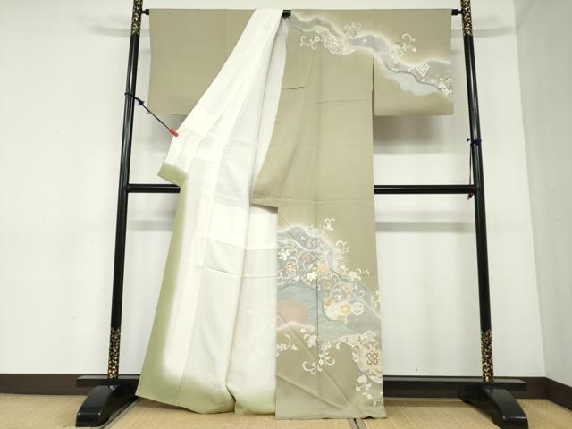 平和屋着物●訪問着　駒刺繍　流水草花文　暈し染め　金彩　高島屋扱い　正絹　逸品　DABC2401ud