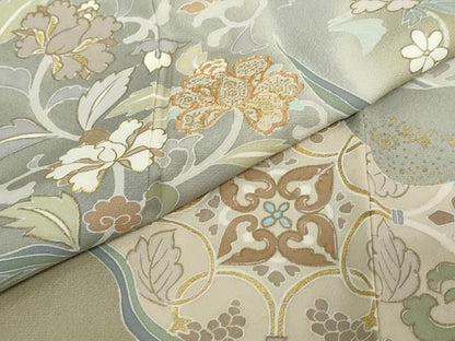 平和屋着物●訪問着　駒刺繍　流水草花文　暈し染め　金彩　高島屋扱い　正絹　逸品　DABC2401ud