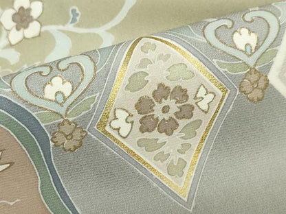 平和屋着物●訪問着　駒刺繍　流水草花文　暈し染め　金彩　高島屋扱い　正絹　逸品　DABC2401ud