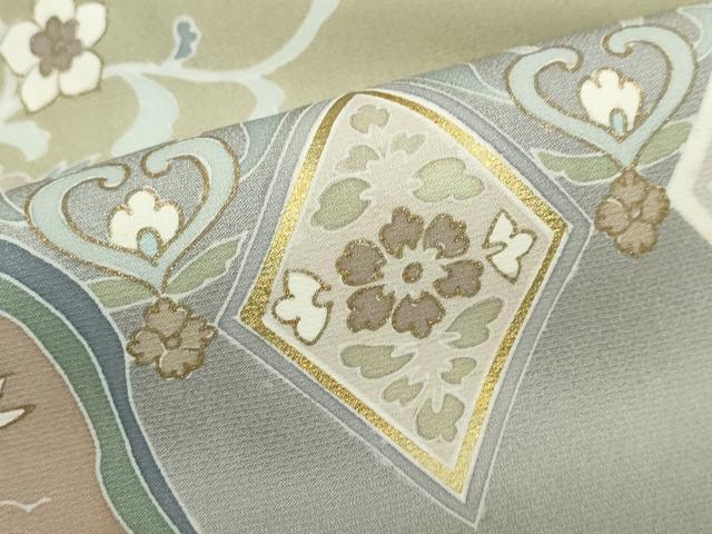 平和屋着物●訪問着　駒刺繍　流水草花文　暈し染め　金彩　高島屋扱い　正絹　逸品　DABC2401ud