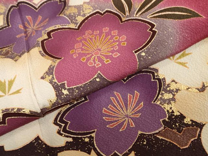 平和屋着物●豪華振袖　舞花文　暈し染め　金彩　正絹　逸品　DABC2404ud