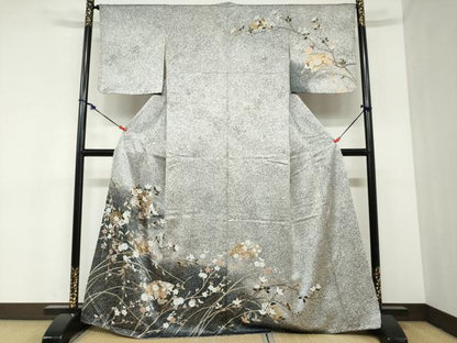 平和屋着物●訪問着　地紙草花文　たたき染め　金彩　正絹　逸品　DABC2406ud