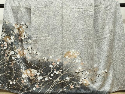 平和屋着物●訪問着　地紙草花文　たたき染め　金彩　正絹　逸品　DABC2406ud