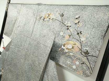 平和屋着物●訪問着　地紙草花文　たたき染め　金彩　正絹　逸品　DABC2406ud