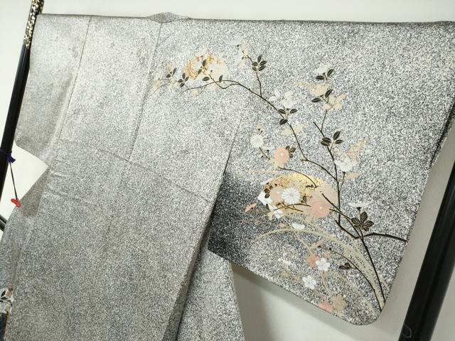 平和屋着物●訪問着　地紙草花文　たたき染め　金彩　正絹　逸品　DABC2406ud