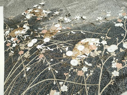 平和屋着物●訪問着　地紙草花文　たたき染め　金彩　正絹　逸品　DABC2406ud