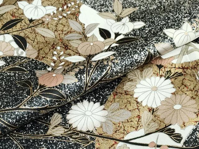 平和屋着物●訪問着　地紙草花文　たたき染め　金彩　正絹　逸品　DABC2406ud