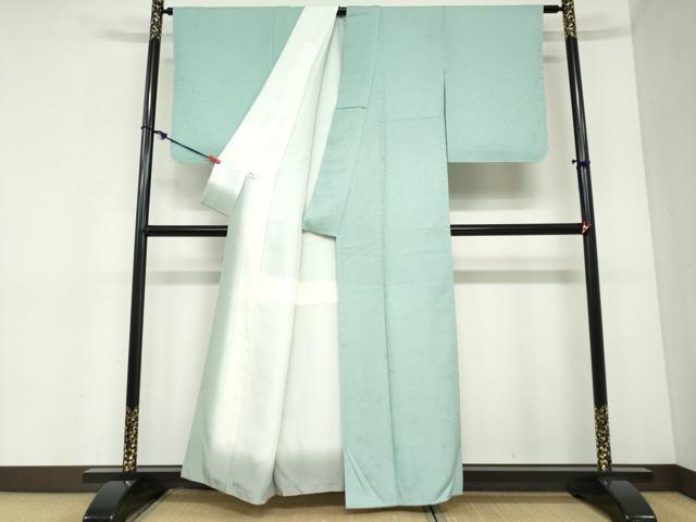 平和屋着物●上質な色無地　更紗花唐草地紋　青磁色　正絹　逸品　未使用　DABC2408ud