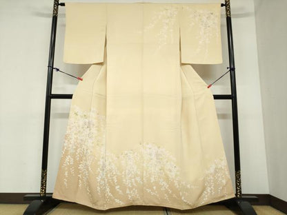 平和屋着物●訪問着　駒刺繍　枝垂れ草花文　暈し染め　金彩　正絹　逸品　DABC2410ud
