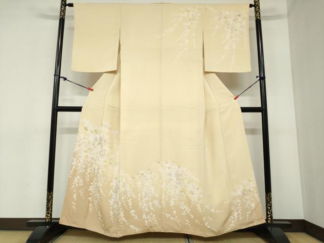 平和屋着物●訪問着　駒刺繍　枝垂れ草花文　暈し染め　金彩　正絹　逸品　DABC2410ud