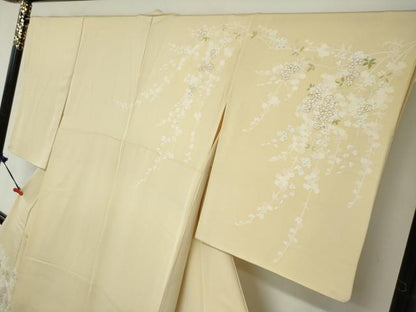平和屋着物●訪問着　駒刺繍　枝垂れ草花文　暈し染め　金彩　正絹　逸品　DABC2410ud