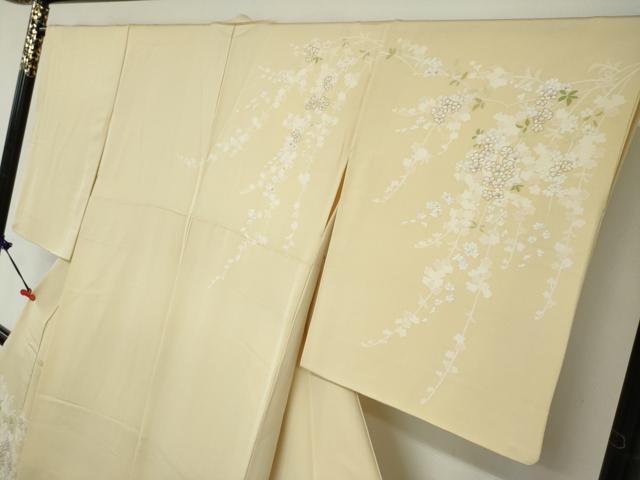 平和屋着物●訪問着　駒刺繍　枝垂れ草花文　暈し染め　金彩　正絹　逸品　DABC2410ud