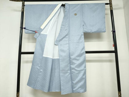 平和屋着物●男性　色紋付　羽織セット　菱地紋　秘色色　洗える着物　DABC2411ud