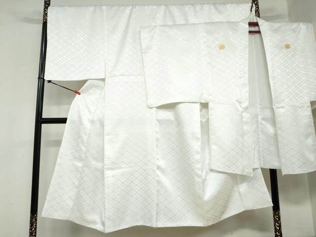 平和屋着物●男性　色紋付　長羽織セット　菱地紋　白色　キングサイズ　洗える着物　DABC2412ud