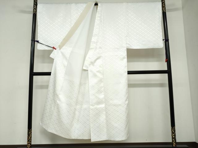 平和屋着物●男性　色紋付　長羽織セット　菱地紋　白色　キングサイズ　洗える着物　DABC2412ud