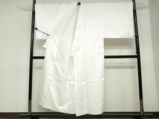 平和屋着物●男性　色紋付　長羽織セット　菱地紋　白色　キングサイズ　洗える着物　DABC2413ud